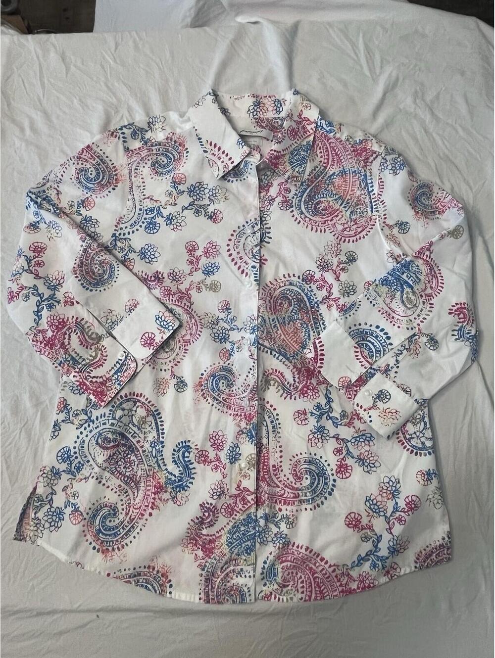 Foxcroft Women's Paisley Button-Up Shirt, Size 12